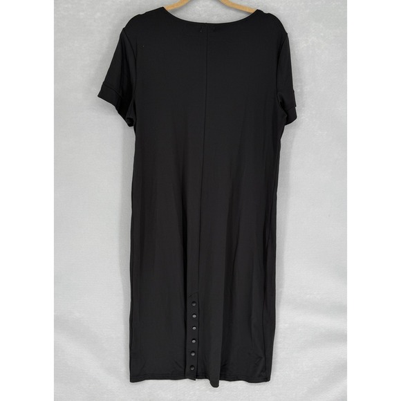 Inherit Dress Womens XL Black Short Sleeve Jersey Midi Shift Snap Button Back - Picture 2 of 8